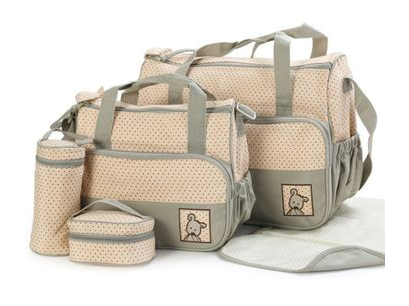 5 in 1 Multifunctional Baby Bag - Khaki Dots_0