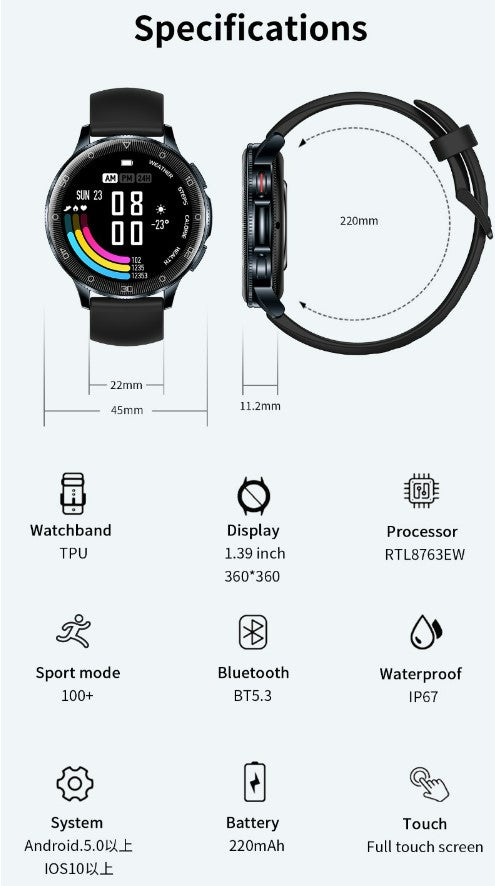 New Smartwatch D9 1.39 HD Large Screen - White_1