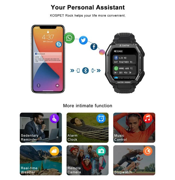 ROCK Rugged Smart Watch For Men Outdoor Sports - Black_5
