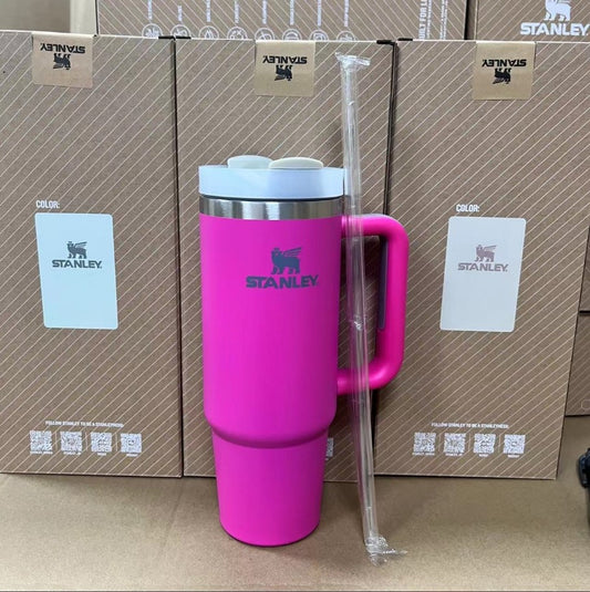 Stanley Tumbler with Handle Straw Lid Stainless Steel 30oz Vacuum Insulated - Hot Pink_0