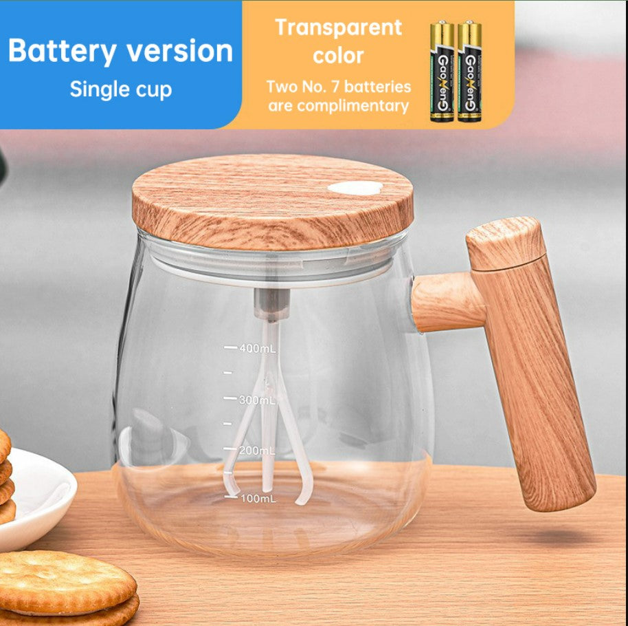 Self Stirring Coffee Cup Electric Stirring Glass Mug Mapple Grain Transparent_0